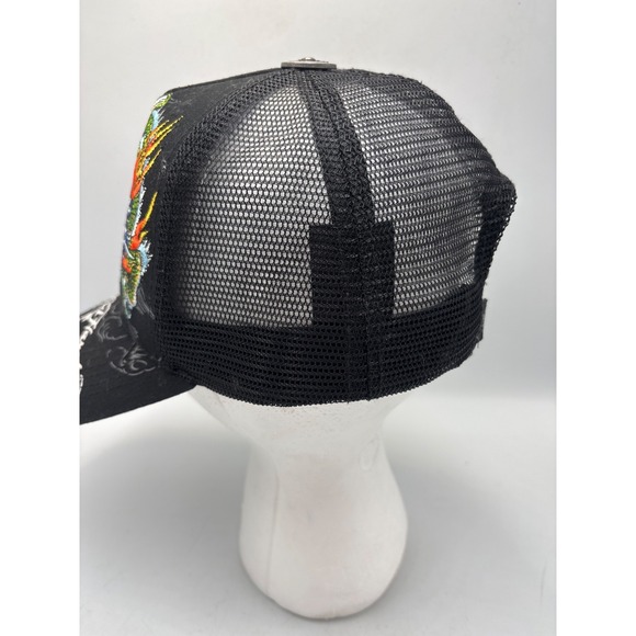 Ed Hardy Trucker Hat Embroidered Japan Dragon Black/Orange - Picture 7 of 12